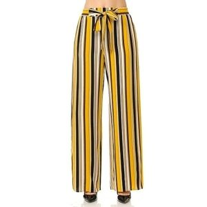 Striped Yellow, White and Black Wide-Leg Pants by Ashley Blue Size 10